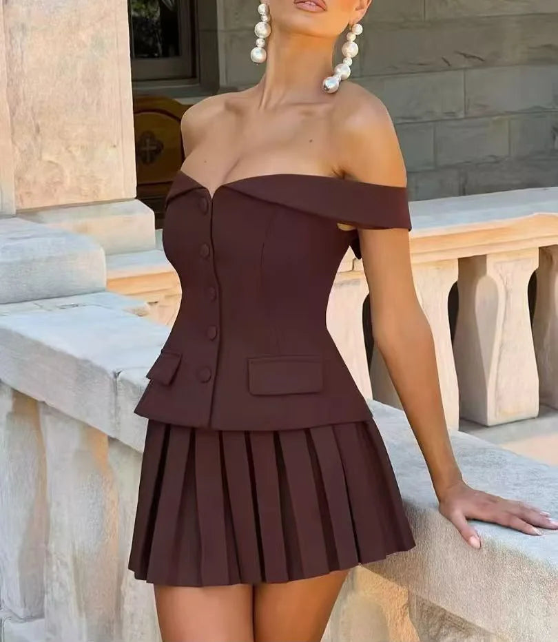 Authentique Brown Sleeveless/ Skirt Set