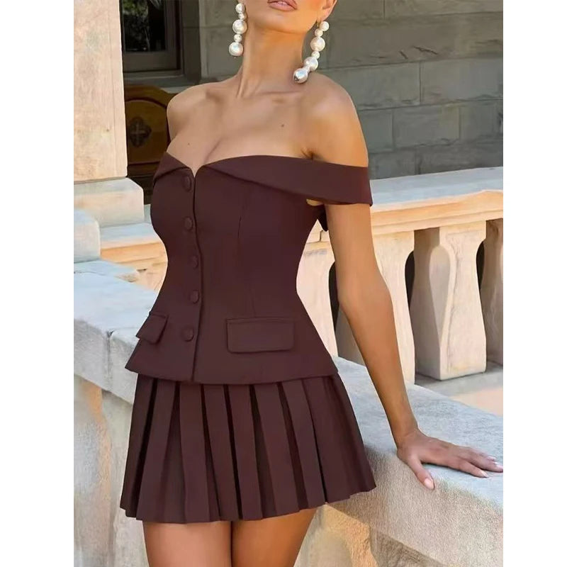 Authentique Brown Sleeveless/ Skirt Set